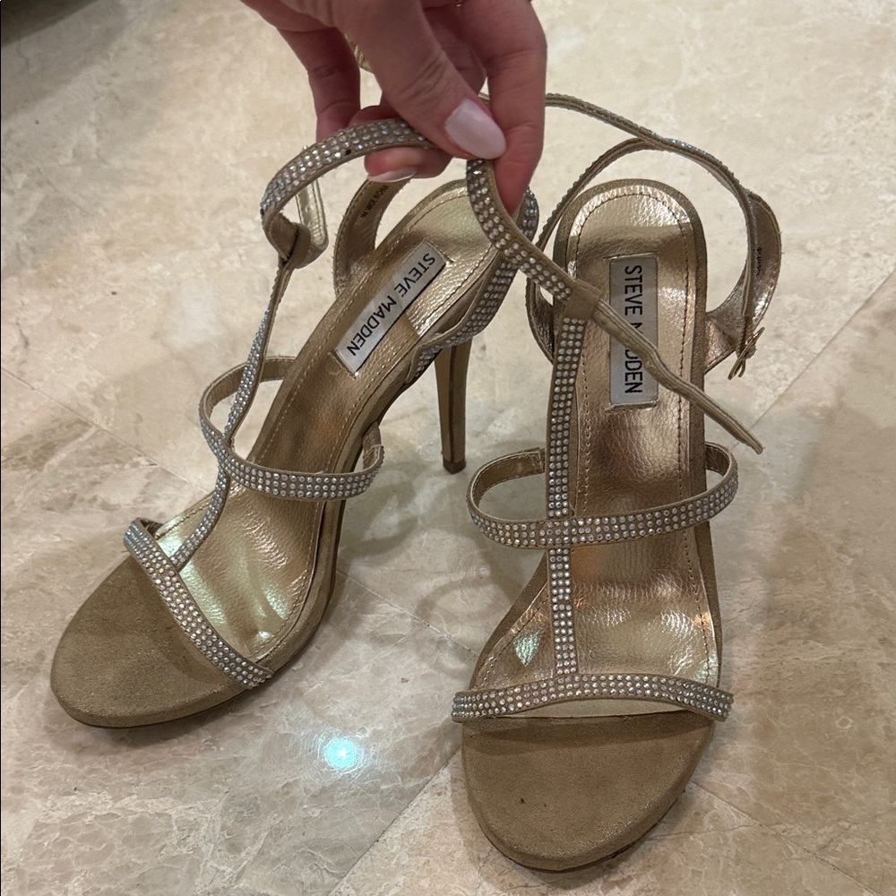 Steve Madden Women's Strappy Rhinestone Sandals in Taupe